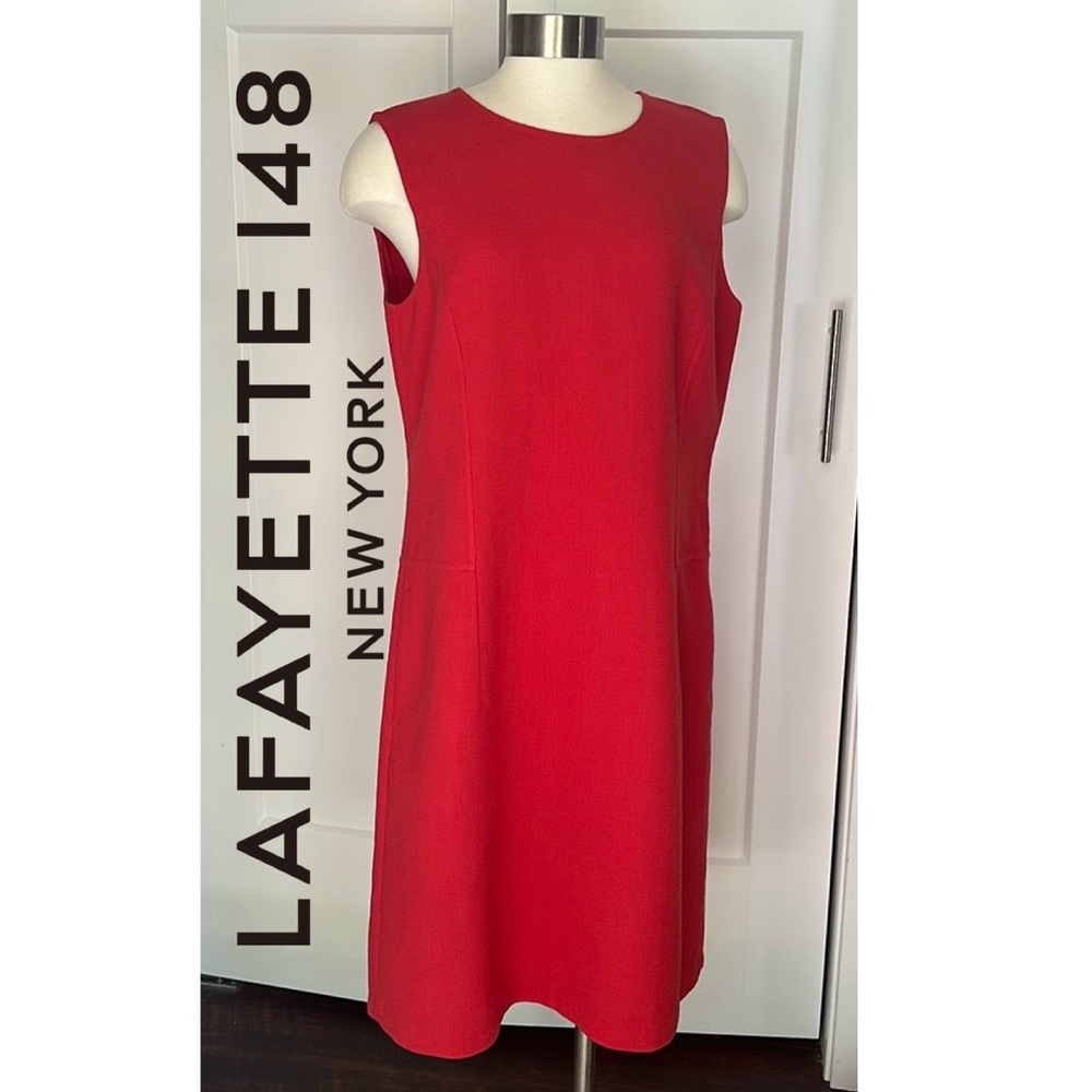 Lafayette 148 New York Persimmon Selita Sheath Dress Coral Red Size 10 Wool